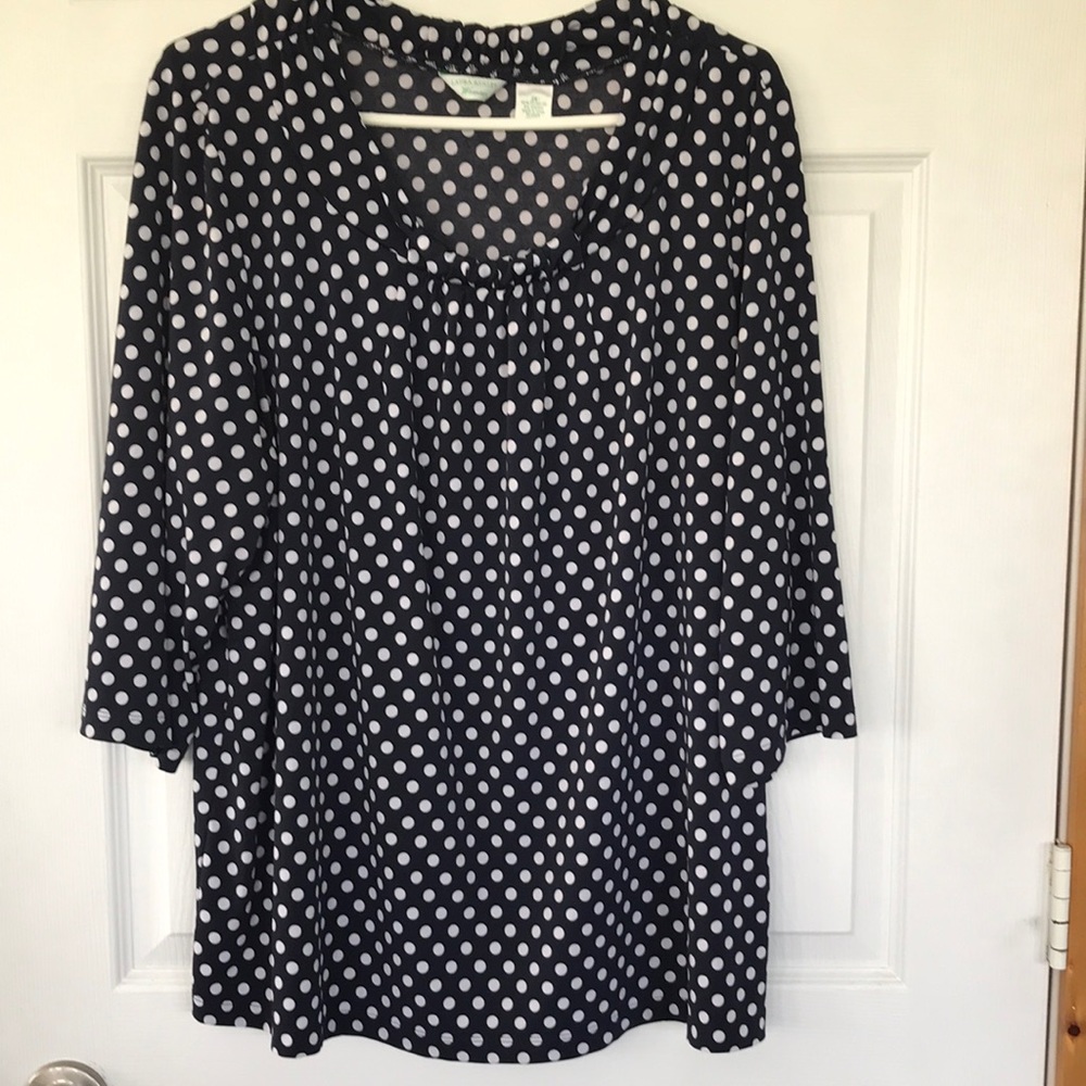 Women’s 2X Laura Ashley navy polka dot top